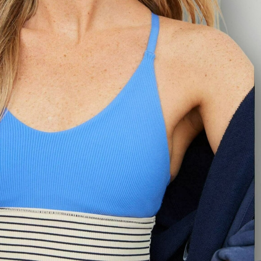 Blue ribbed Strappy Back sport bra